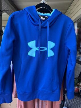 Under Armour Royal Blue Hoodie with Aqua Logo Small 21” P2P